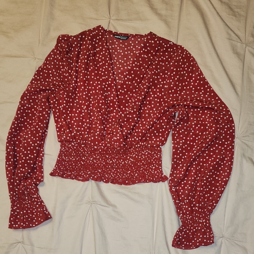 SHEIN Red and White Polka Dot Blouse